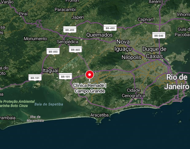 Vista por foto de satélite da localização estratégica da Clínica Remadê
